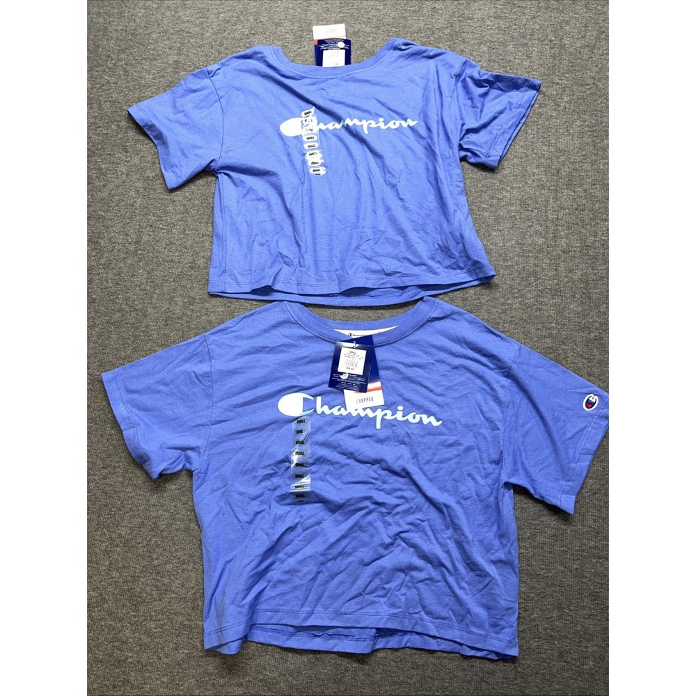 2 champion women's cropped blue shirt size small NWT Running Gym Training